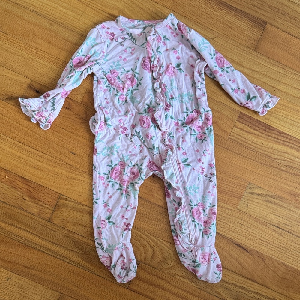 Little Me Bamboo Floral Pink Footie